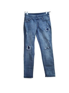 Tribal jeans distressed denim high rise boy friend streched blue jeans  size 6